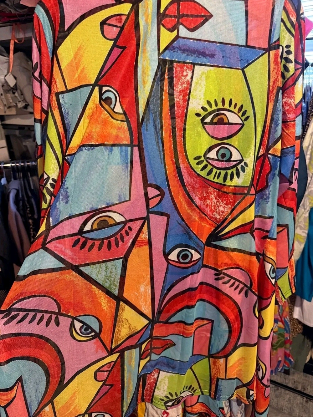 Ashley Stewart Abstract Face Print 2-Pc Set Cardigan & Tank Top 14/16
